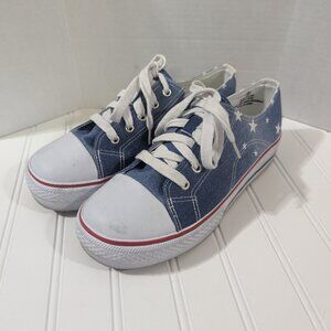 B.U.M Equipment Womens 9 Shoes Stacked Sneakers Red White Blue Flag Print Canvas